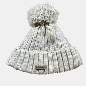 Columbia Pom Pom Beanie Hat Gray Knit Fleece Lined Winter Cozy Unisex